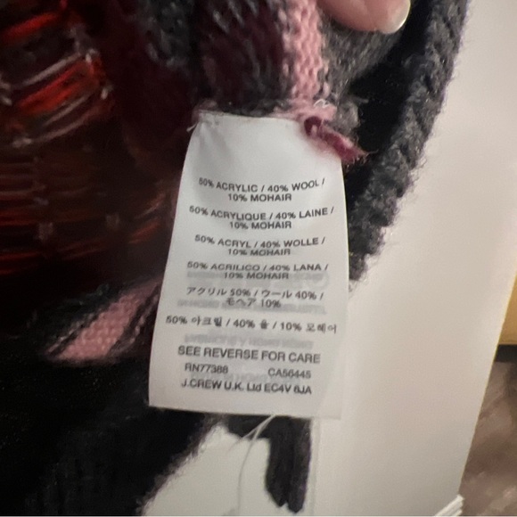 J CREW Abstract Fiar Isle Nordic Sweater M preppy grey red mohair wool blend - Picture 6 of 16